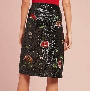 Anthropologie Black Floral Sequin "Garden Glitz Skirt" by Maeve, Originally $148